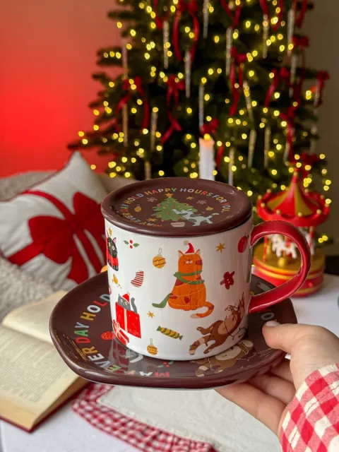 Чайная пара, кружка с крышкой, кружка с котиком